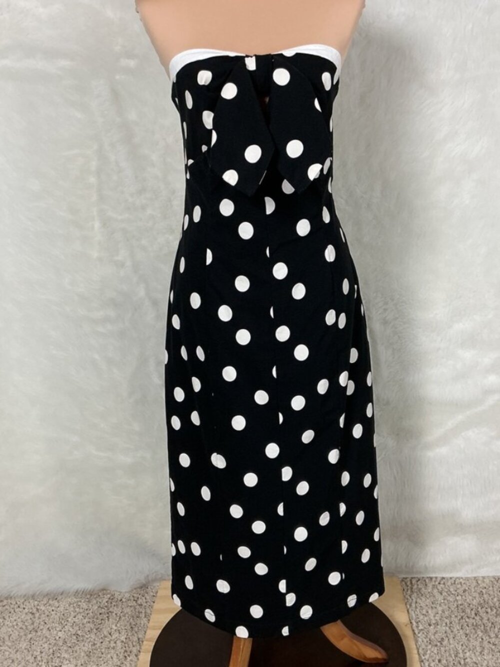 Anthropologie Black & White Polka Dot Strapless Bow Midi Dress XL